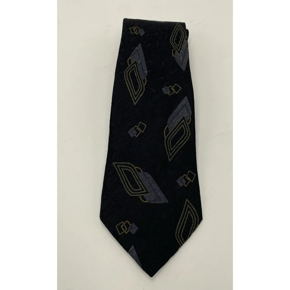 Ermenegildo‎ Zegna Men's 100% Silk Patterned Necktie Black *read*